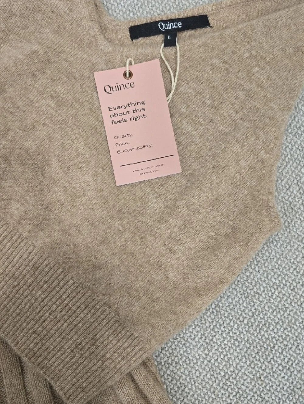 Quince Ribbed Cashmere Midi Skirt and Matching Knit Top in Oatmeal Size Large - Picture 2 of 4